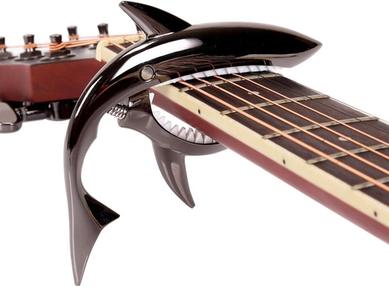 JINWEE Shark Guitar Capo Pretty Cool Capo for Electric Acoustic Classical Guitar Ukulele Zinc Alloy Spring Capo (Black) - Image 1